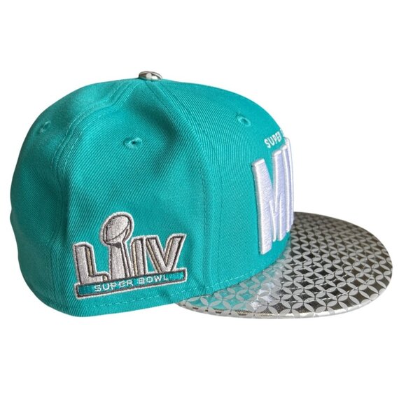Super Bowl LIV Miami Cap Metallic Silver  Teal Embroidered Logos NFL 100th Anniv - Picture 5 of 8